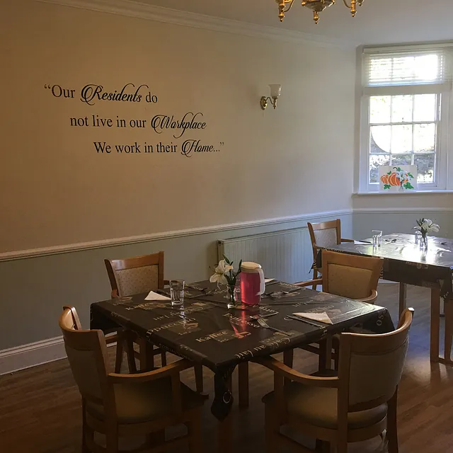 Dining room set for residents at Hazelwood Gardens Nursing Home