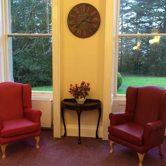 Red window seats at Hazelwood Gardens Nursing Home